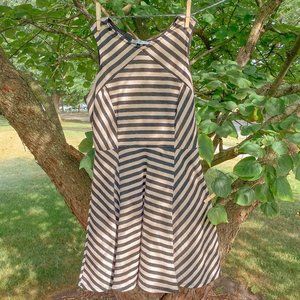Tan And Black Stripped Fit&Flare Sleeveless Dress